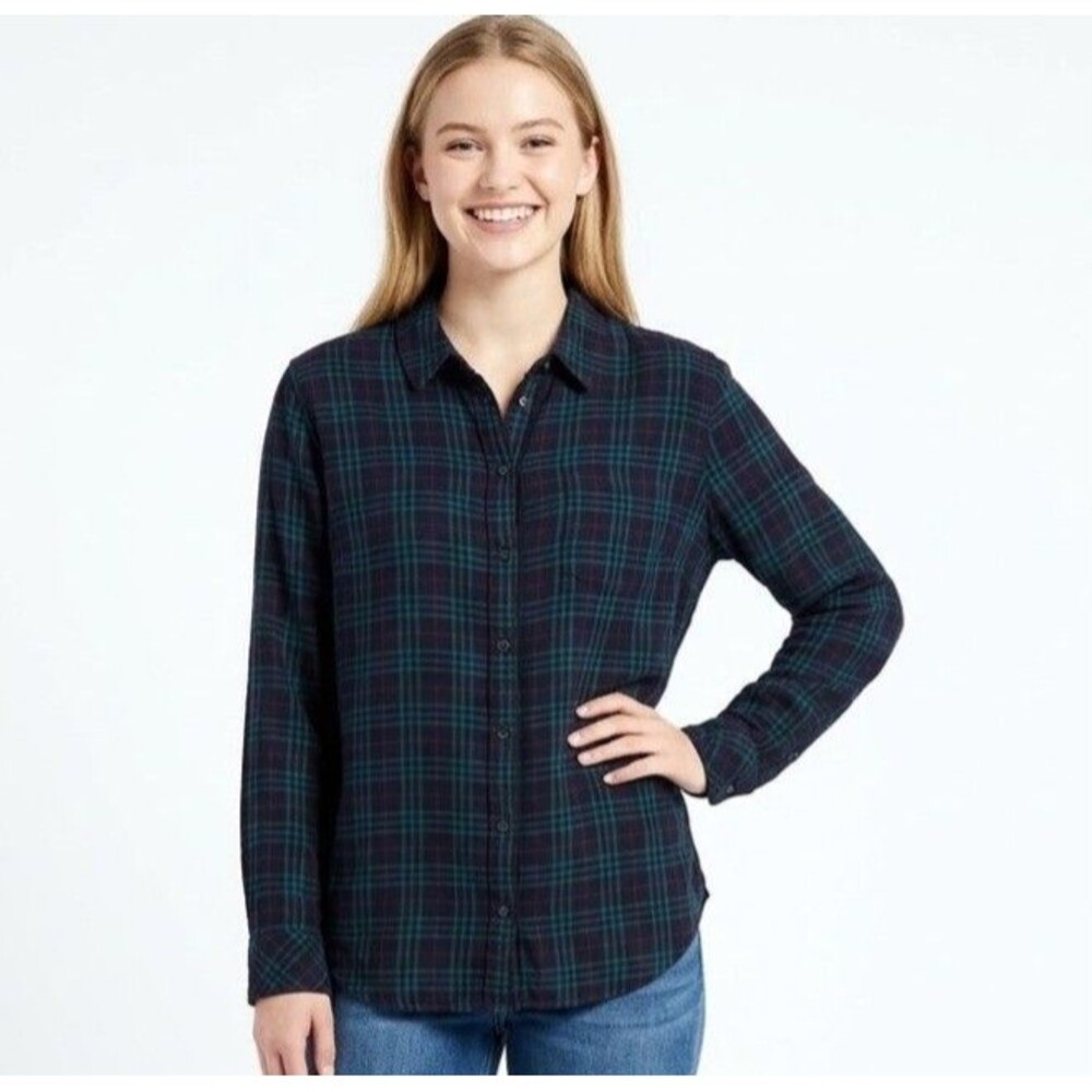 Lee Riders Button Top XXXL Womens Shape Illusions Green Black Plaid Flannel LS